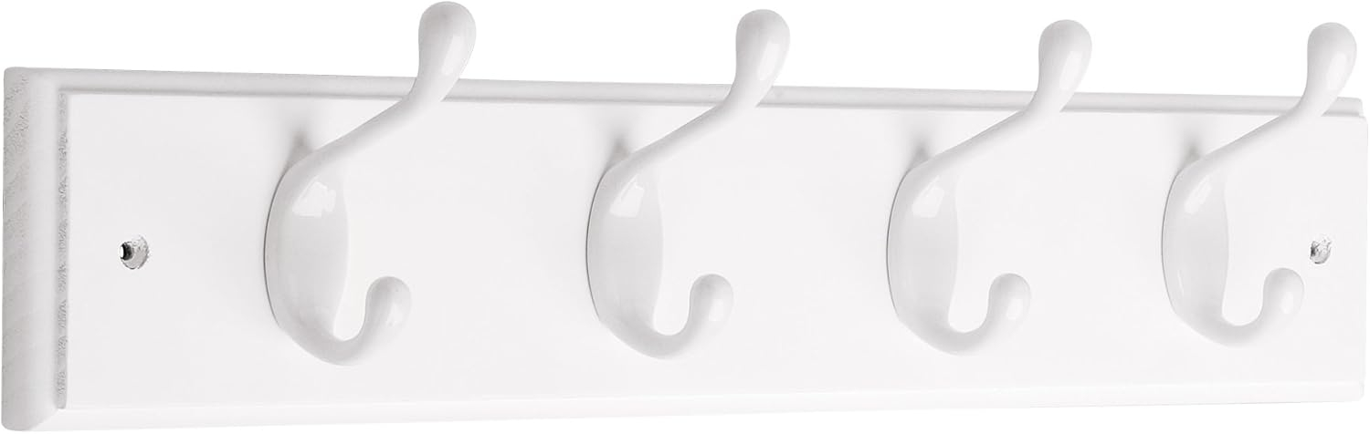 129847 4 Hook Coat/Hat Rail White with White Hooks 3" x 18"