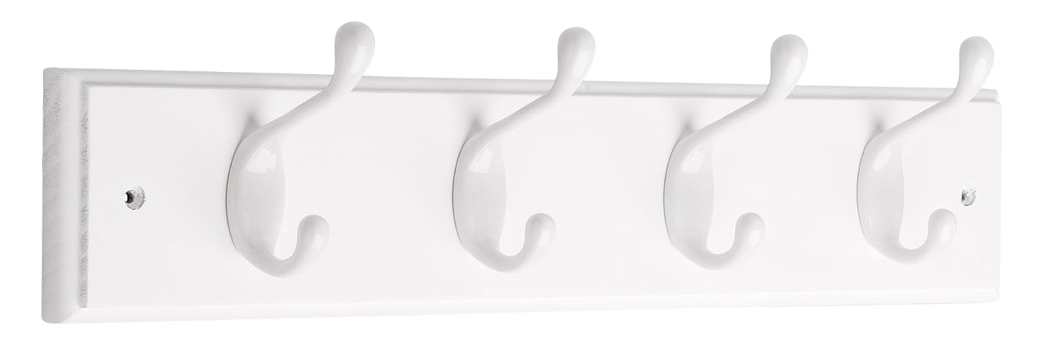 129847 4 Hook Coat/Hat Rail White with White Hooks 3" x 18"