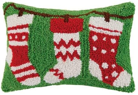 Peking Handicraft  8 x 12 in. Stocking with Red & Green Polyester Filler Hook Pillow, Pack of 3