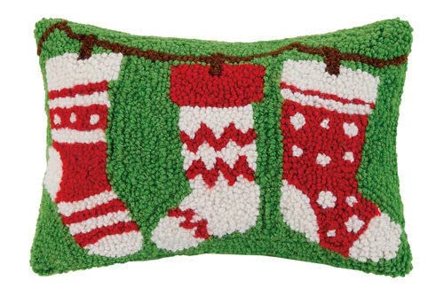 Peking Handicraft  8 x 12 in. Stocking with Red & Green Polyester Filler Hook Pillow, Pack of 3