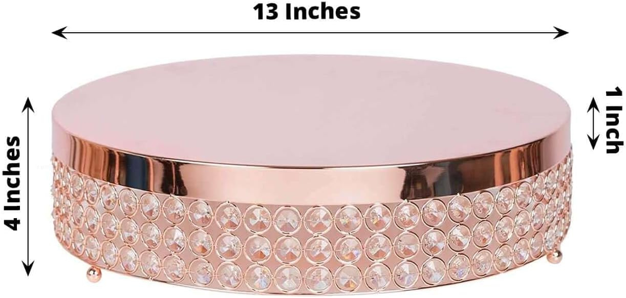 Efavormart 13" Blush/Rose Gold Crystal Beaded Metal Cake Stand Pedestal, Cupcake Display, Dessert Riser