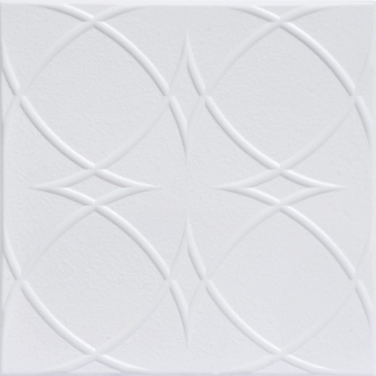 A La Maison Ceilings R82 Circles and Stars Foam Glue-up Ceiling Tile (259.2sq. ft./Case), Pack of 96, Ultra Pure White - Satin (Behr)