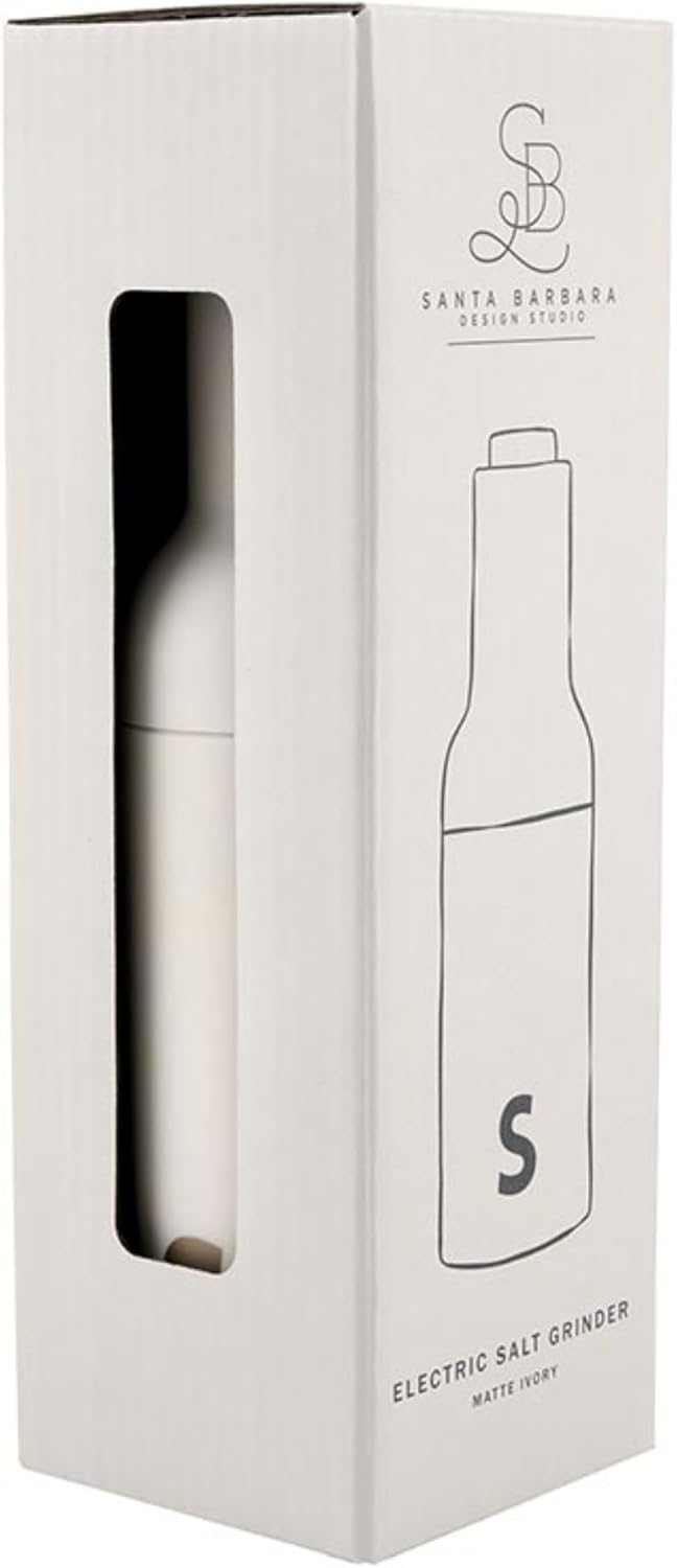 Santa Barbara Design Studio Matte Ivory Grinder Soft Touch Battery Operated Stainless Steel Electric Grinder, 8.7" Tall x 2.75" Diameter, Salt