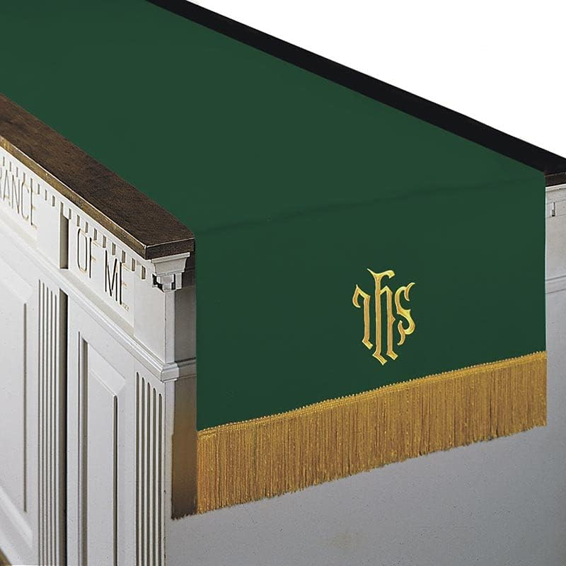 Reversible Green and Purple Polyester Communion Table Runner with Gold Fringe