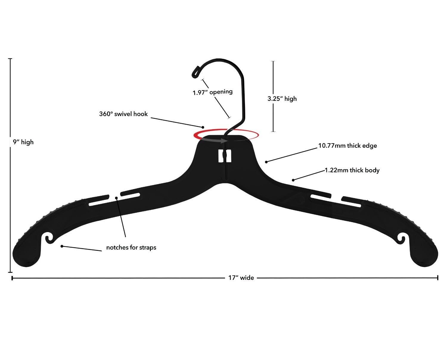 NAHANCO 505R Plastic Dress Hangers with Molded Shoulders, Middle Heavy Weight, 17", Clear (Pack of 100)