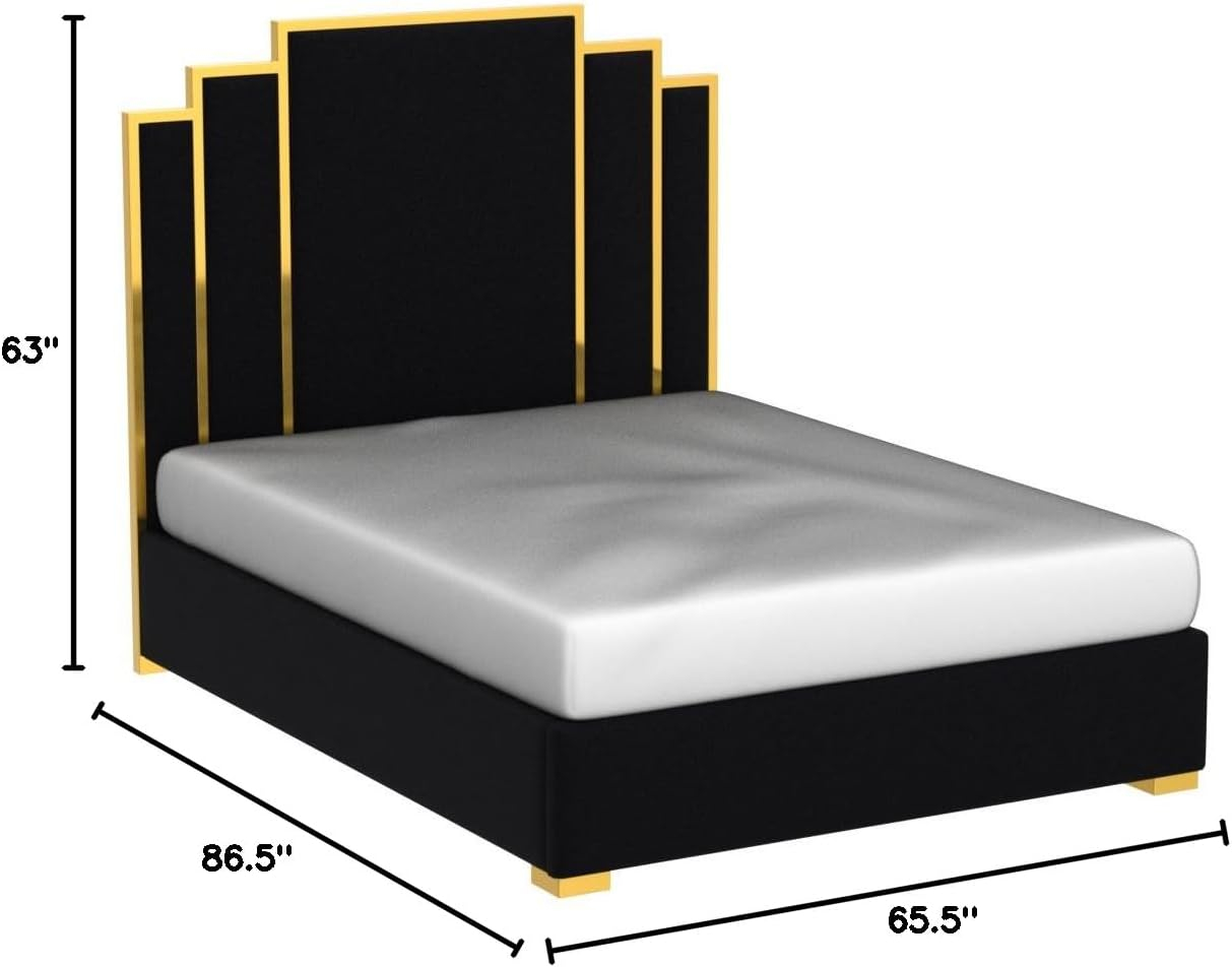 Meridian Furniture Hugos Black Velvet Queen Bed