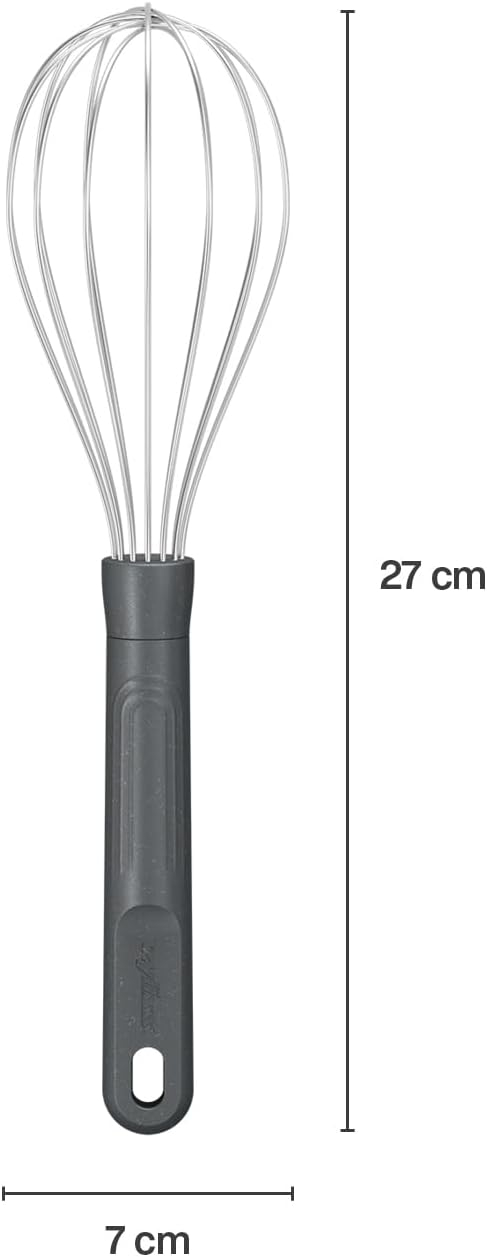 Zyliss Hand Whisk - Sustainable Wheat Straw & Stainless Steel - Balloon Whisk with Grip Lines - Dishwasher Safe - Ideal for Cooking, Mixing, Beating Eggs - Beluga Grey, 26cm x 6cm - Medium