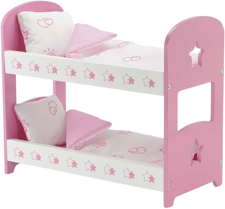Emily Rose 14.5 Inch Doll Furniture Lovely Pink And W Hite Star Themed 14 inch Doll Bunk Bed, Includes Reversible Bedding