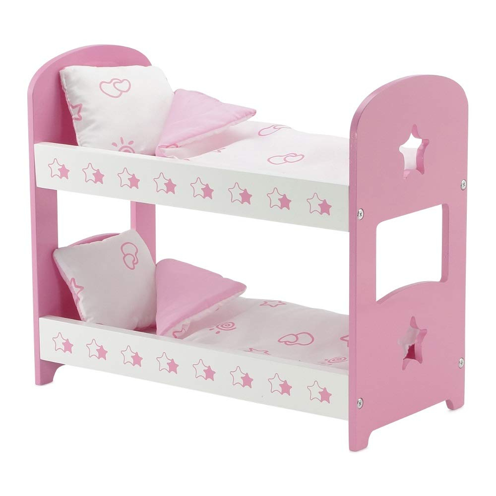 Emily Rose 14.5 Inch Doll Furniture Lovely Pink And W Hite Star Themed 14 inch Doll Bunk Bed, Includes Reversible Bedding