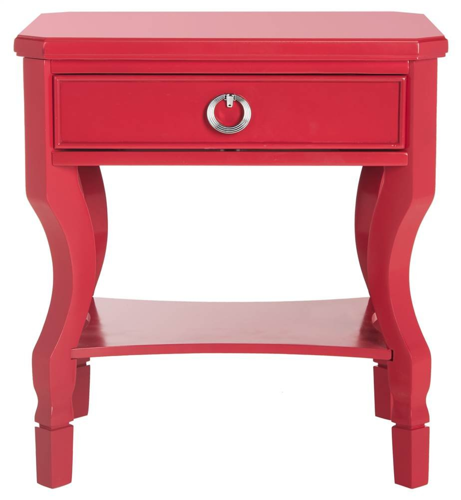 SAFAVIEH Alaia Modern Glam One Drawer Night Stand, Red