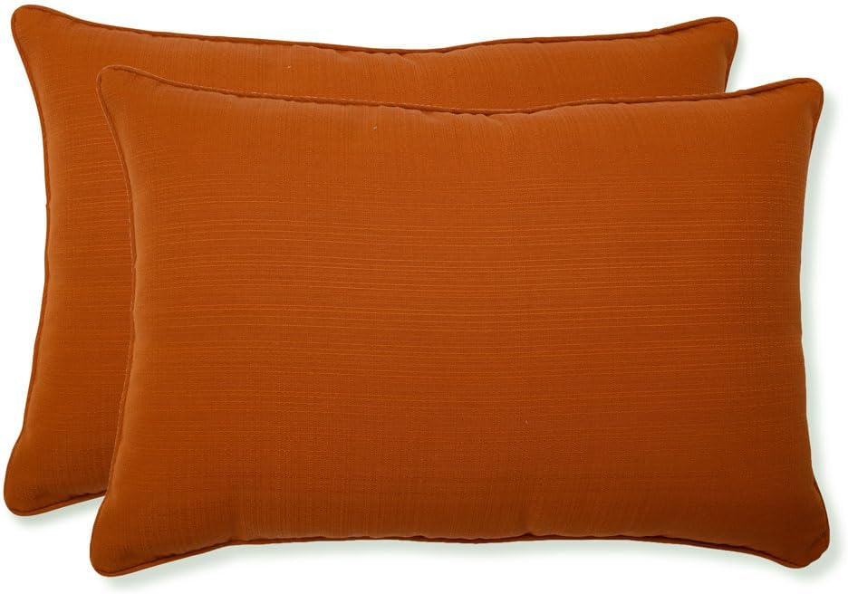 Pillow Perfect Monti Chino Solid Indoor/Outdoor Large Lumbar Pillow Plush Fill, Weather and Fade Resistant, Large Lumbar - 16.5" x 24.5", Orange, 2 Count