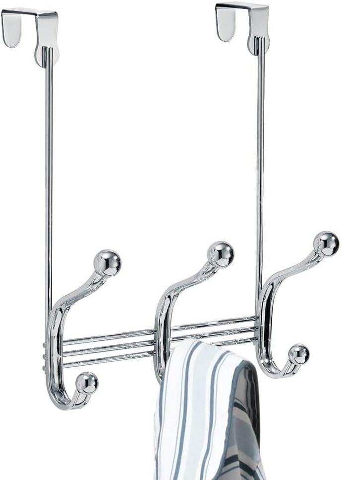 iDesign York Lyra Steel Over-The-Door 6-Hook Storage Rack - 8.38" x 5.25" x 11", Chrome