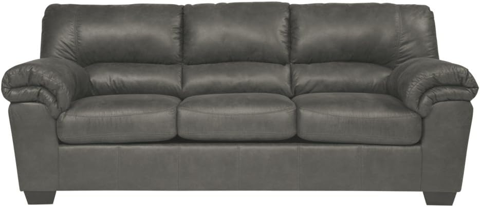 Signature Design by Ashley Bladen Contemporary Faux Leather & Wood Sofa in Gray