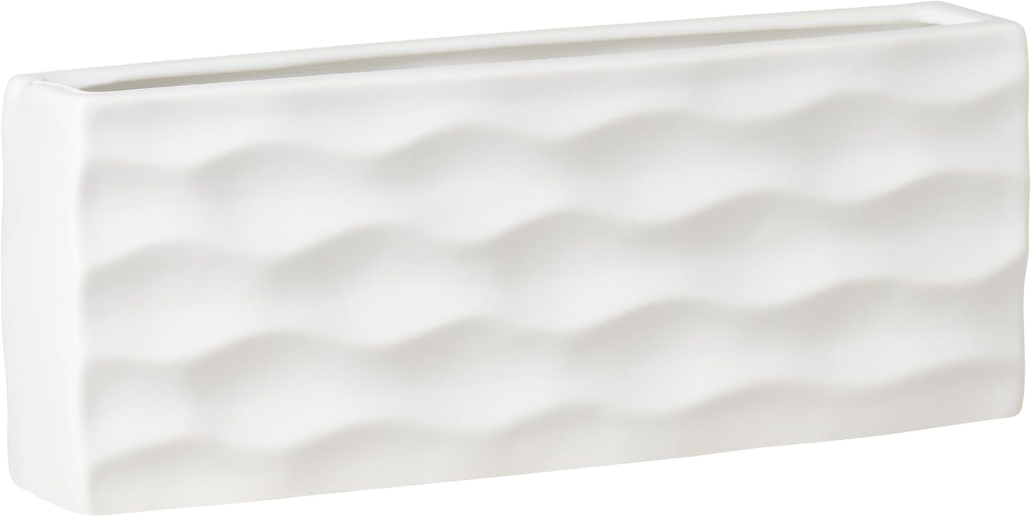 Elegant Glossy White Ceramic Rectangular Vase for Faux or Fresh Bouquets