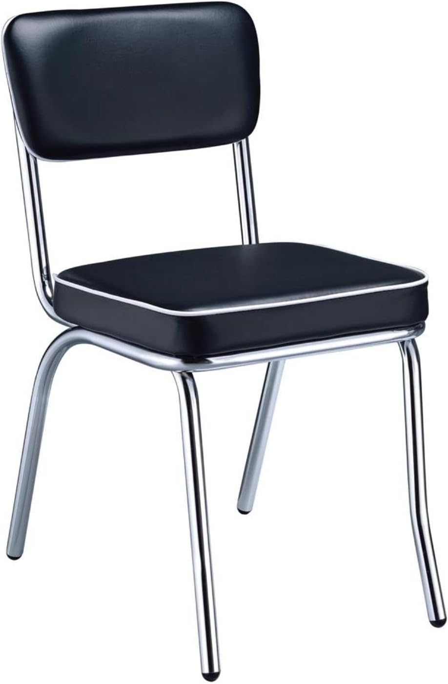 Transitional Faux Leather Side Chair in Black with Metal Frame