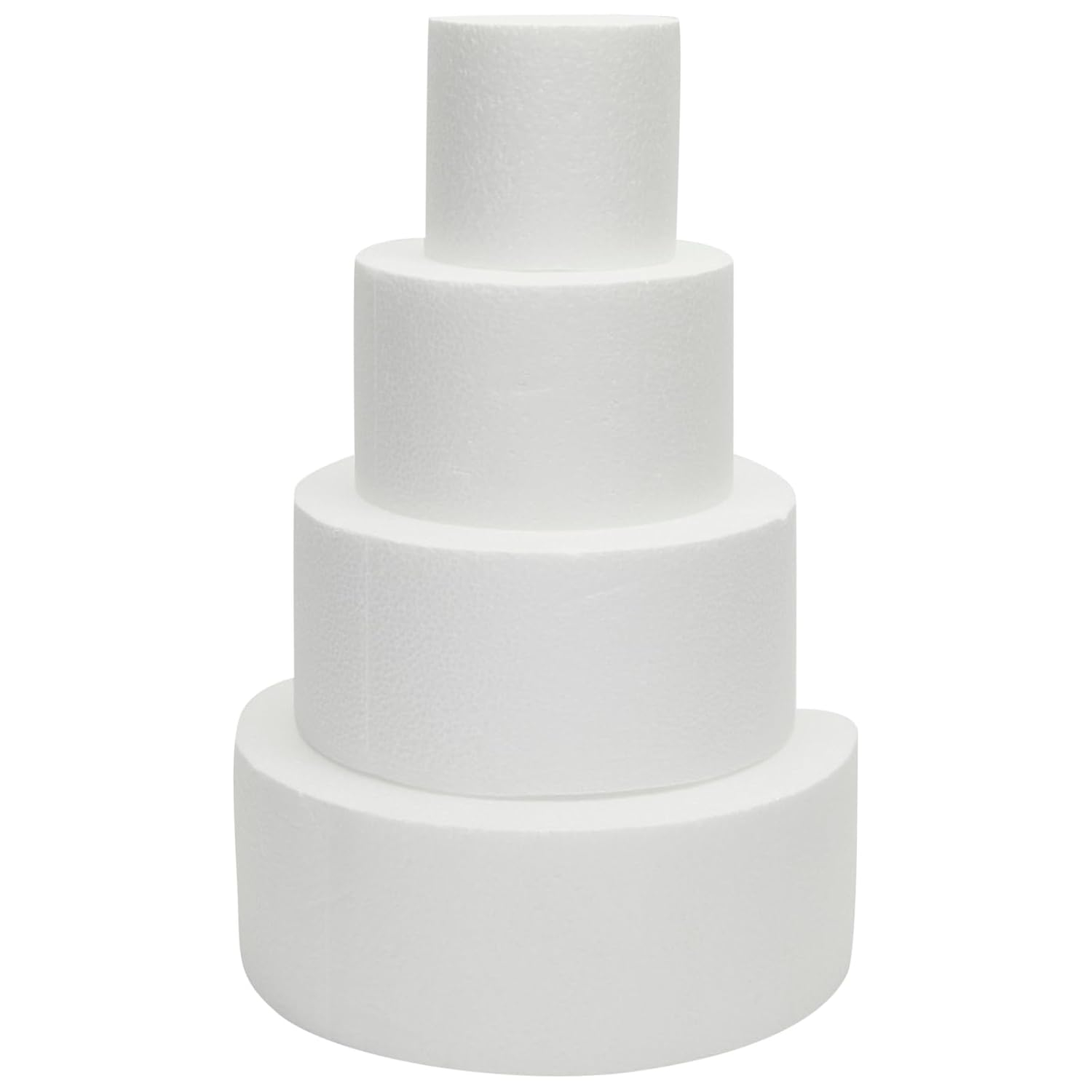 4 Tier Round Foam Cake Dummy Set, 4" 6" 8" 10" Fake Wedding Cake Dummies for Display, Decorating, 14.4" Tall Dummies (White)