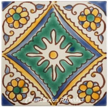 Casablanca Market Mediterranean 4'' x 4'' Hand Painted Ceramic Decorative Accent Tile