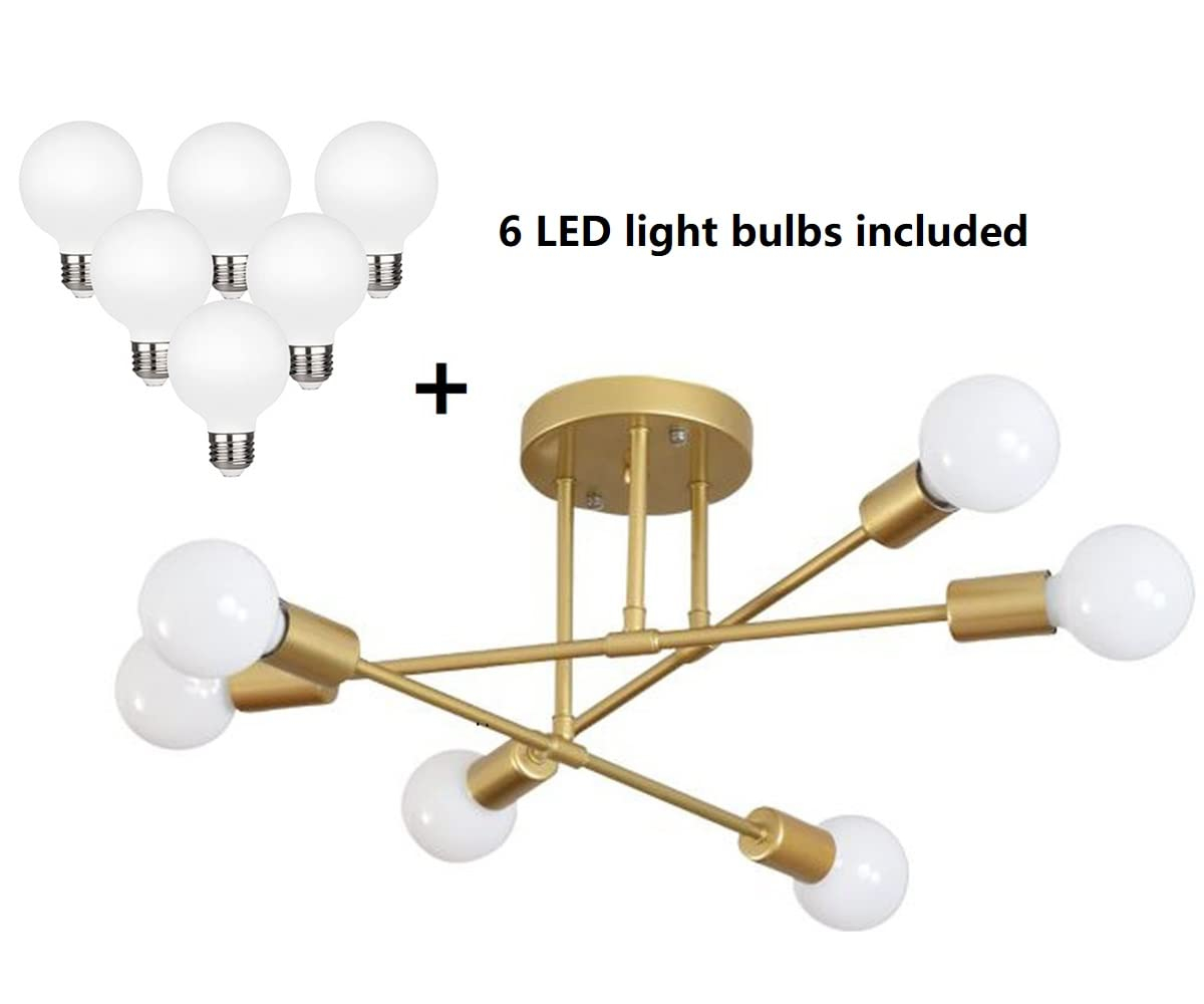 Gold Modern Sputnik 6-Light Chandelier with LED Bulbs