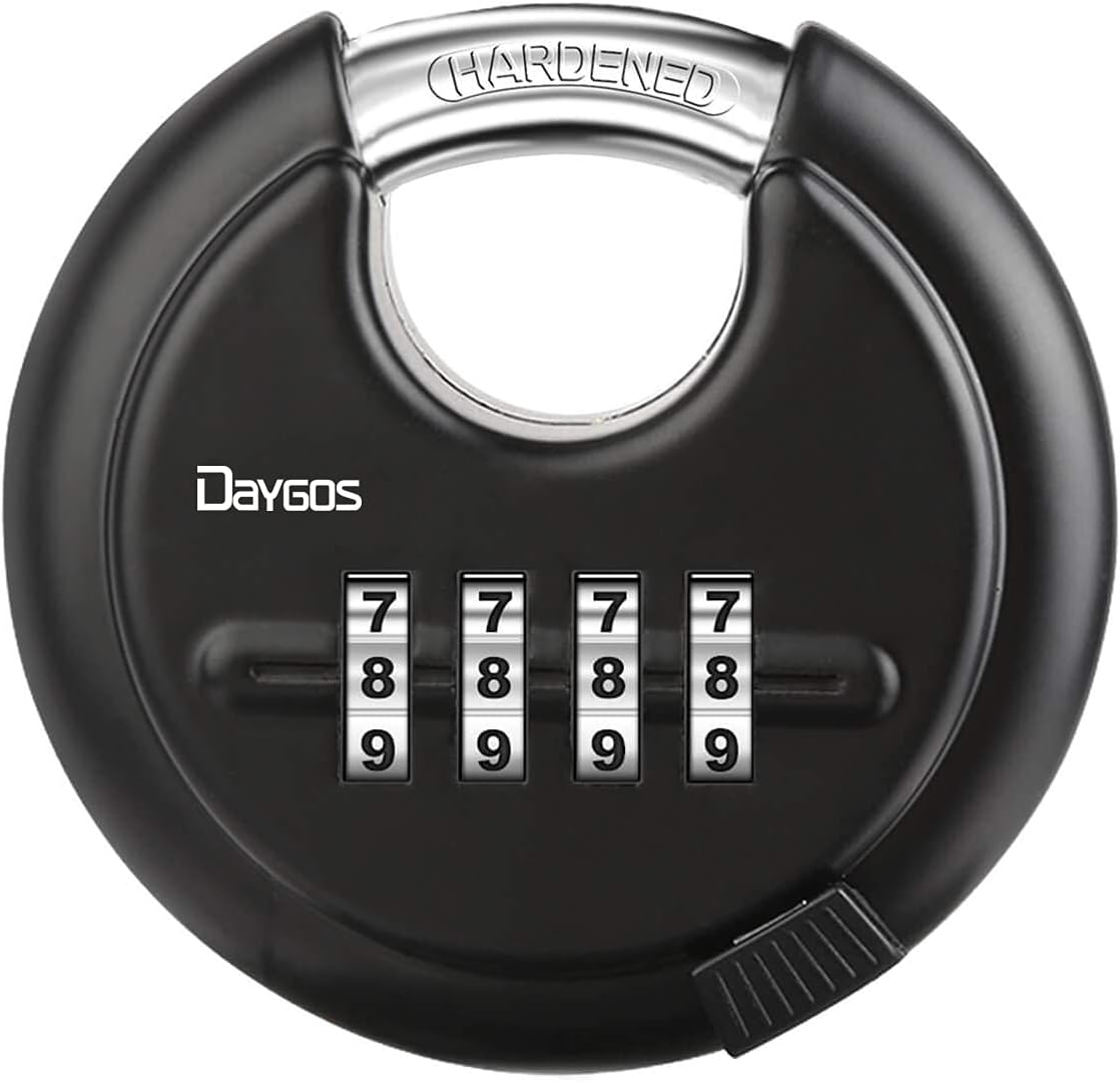 DAYGOS Combination Disc Padlocks for Outdoor - Heavy Duty 4 Digit Code Lock, Combo Discus Lock for Storage Unit,Gate,Fence,Traile(3/8-in Shackle,1PCS,Black)