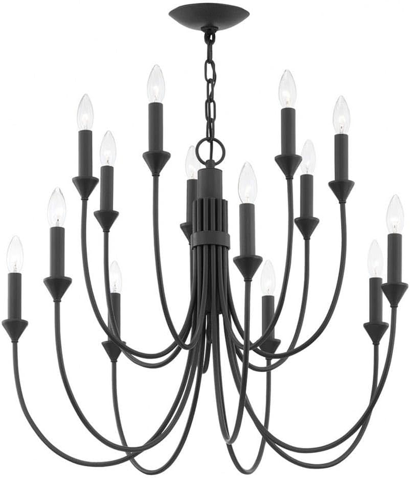 Cate 30-Inch Black Forged Iron 14-Light Candle Chandelier