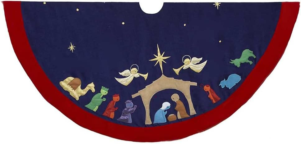 Kurt Adler 52" Nativity Christmas Tree Skirt, Cotton and Polyester