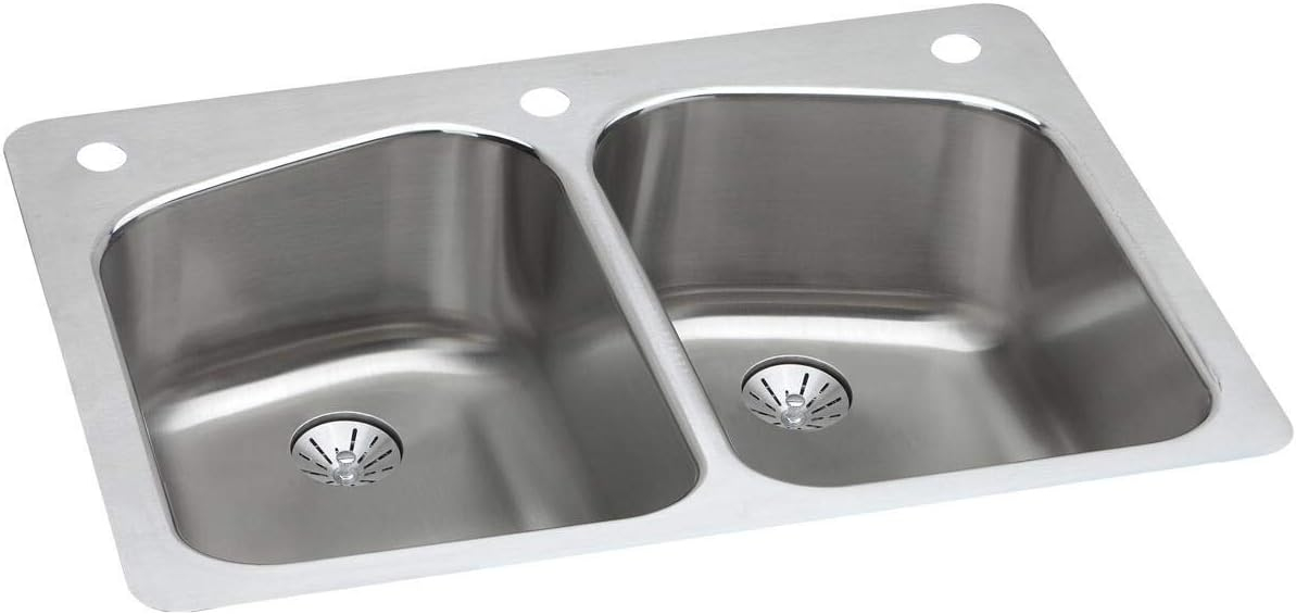 Elkay Lustertone Classic Stainless Steel 33" x 22" x 9", Equal Double Bowl Dual Mount Sink with Perfect Drain