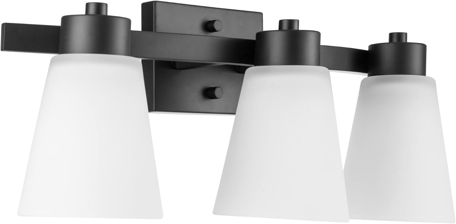 Prominence Home Fairendale 3-Light Matte Black Bathroom Vanity Light with Frosted Glass Shade