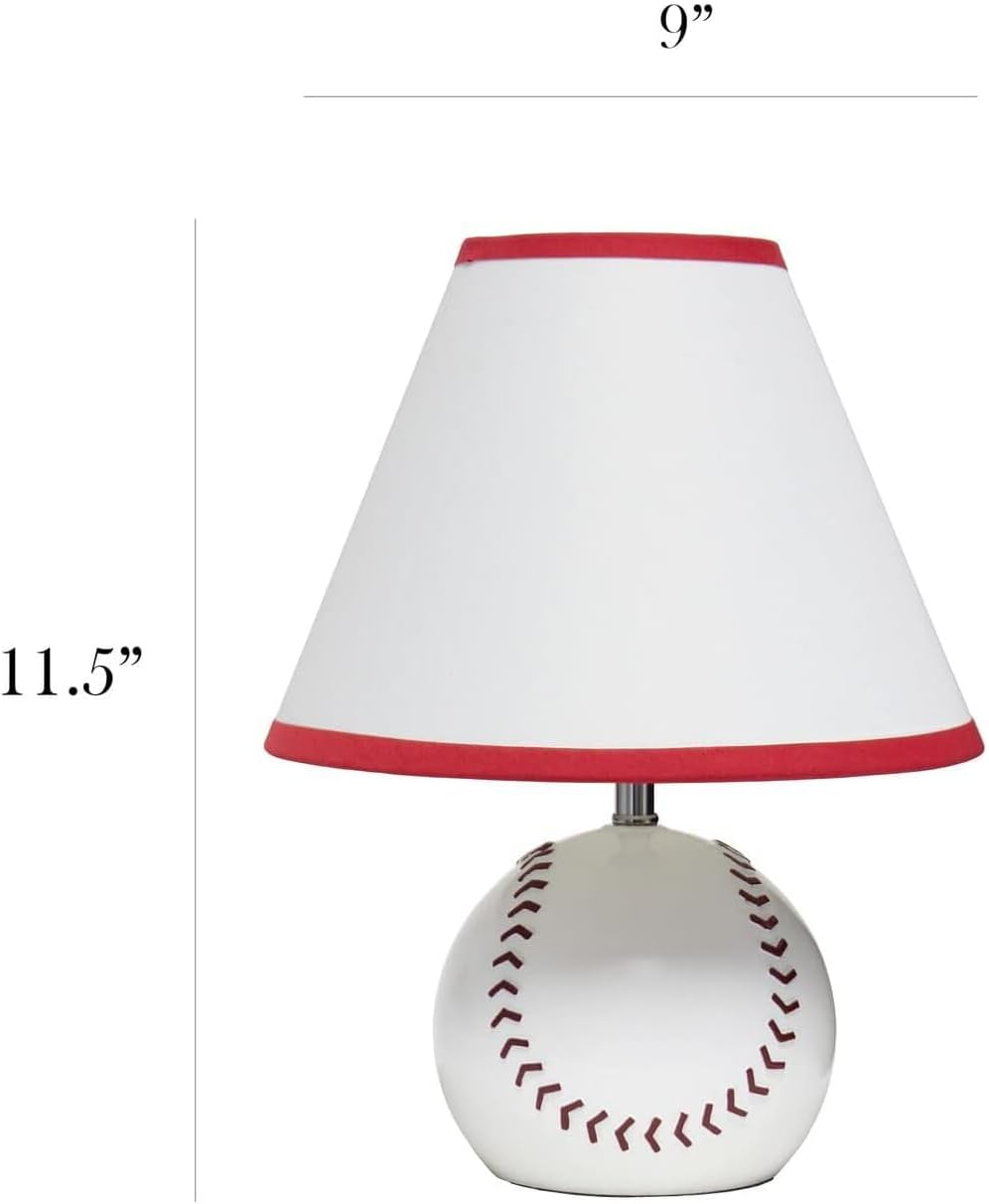White Ceramic Baseball Table Lamp with Red Trim