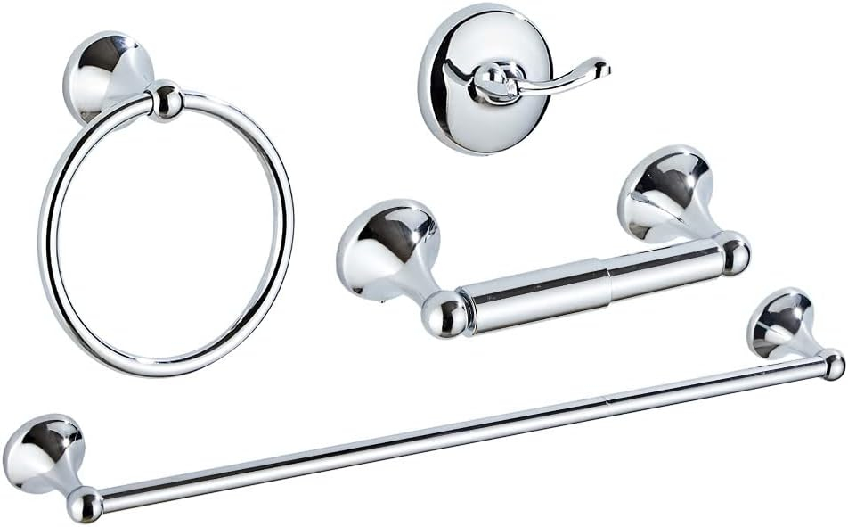4 Piece Bathroom Accessory Set(Adjustable Towel Bar, Towel Ring, Toilet Paper Holder,Towel Hook), Wall Mounted Bathroom Hardware Accessories Set,Chrome