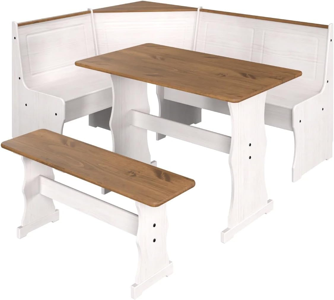 OS Home and Office Furniture Solid Pine Corner Dining Booth in White