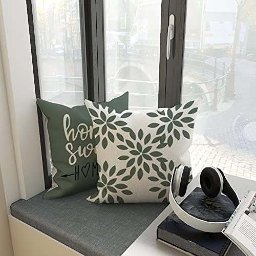 YCOLL Pillow Covers 16x16 Set of 4, Modern Sofa Throw Pillow Cover, Decorative Outdoor Linen Fabric Pillow Case for Couch Bed Car, Aqua Green