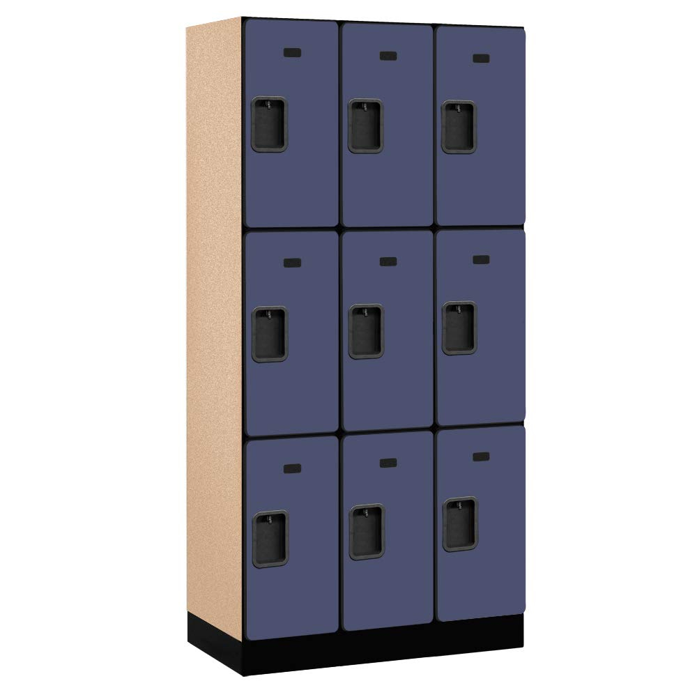 Blue Triple Tier Lockable Wood Locker with Steel Handles