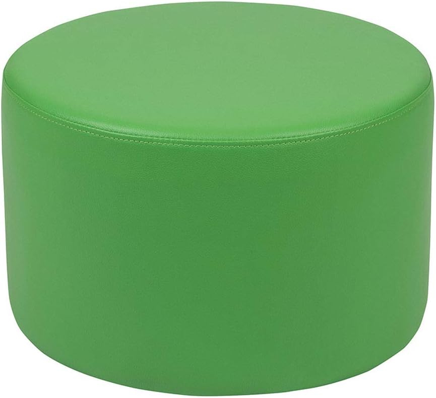 Modern Green Vinyl Round Ottoman with Plywood Frame - 12" Height