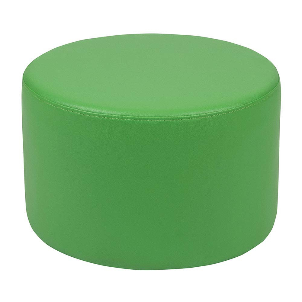 Modern Green Vinyl Round Ottoman with Plywood Frame - 12" Height