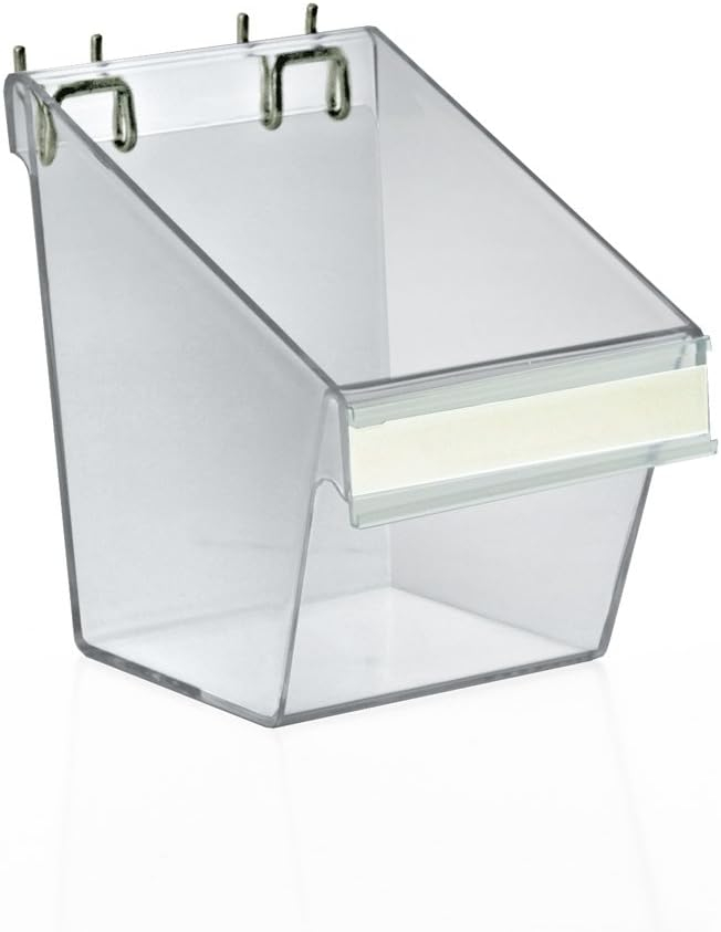 Azar Displays Small Clear Plastic Molded Bucket, Storage Container Bin for Pegboard, Slatwall, or Counter with Label Holder on Front and 2 Metal U-Hooks, Size: 5.25"W x 6.25"D x 6.875"H, 4-Pack (Set of 4)