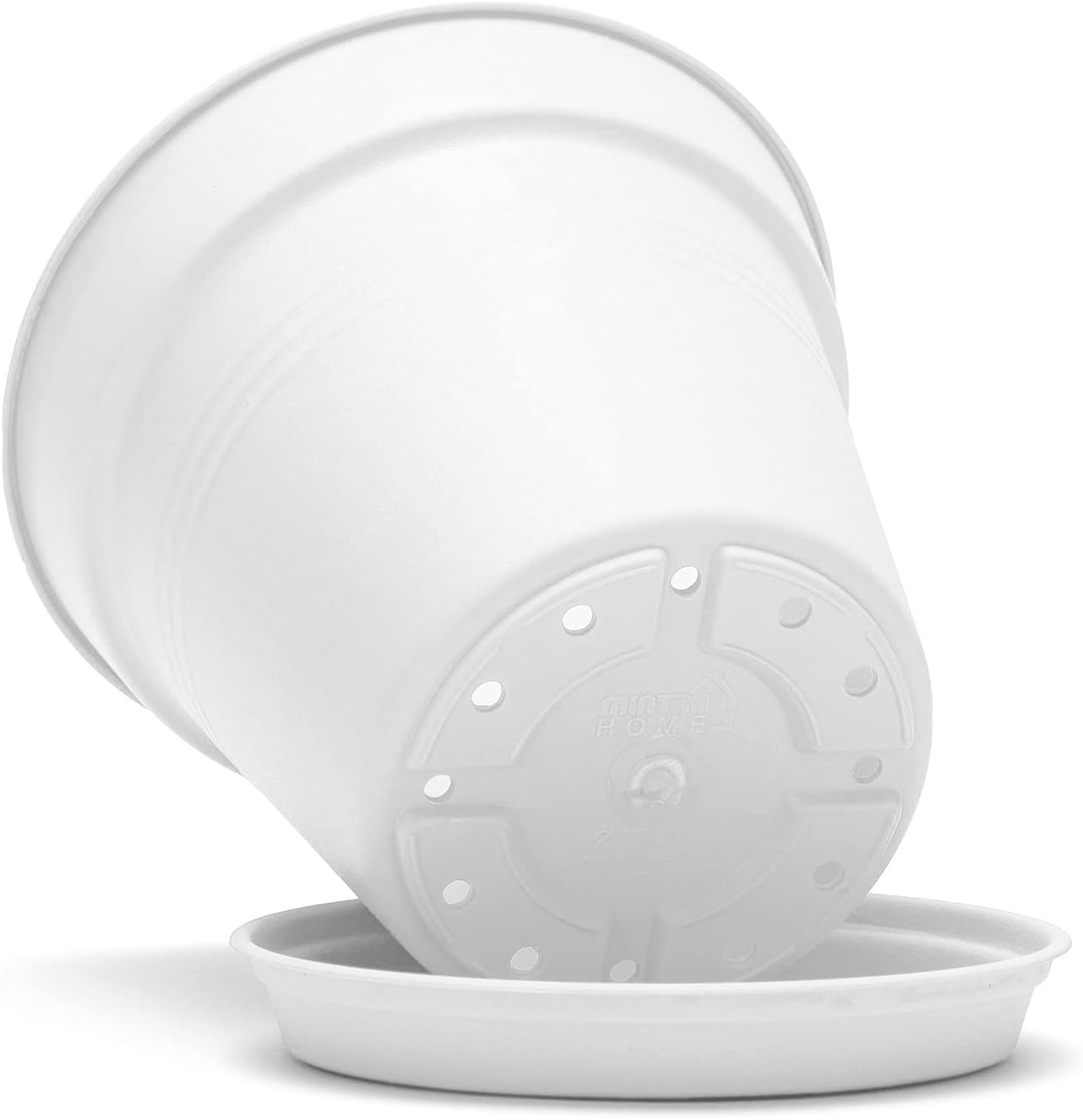 White Lightweight Plastic Round Planter Pots with Trays, Set of 4