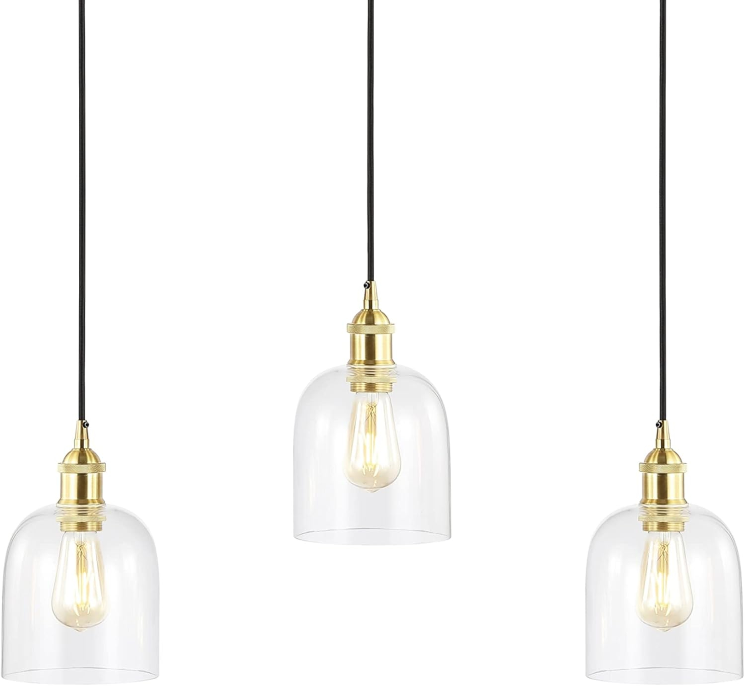 JONATHAN Y JYL1122A Cooper 25.5" 3-Light Farmhouse Contemporary Glass Linear LED Pendant Modern Transitional Adjustable Dining Room Kitchen Island Foyer Bedroom Hallway, Brass Gold/Black, 25.5 in