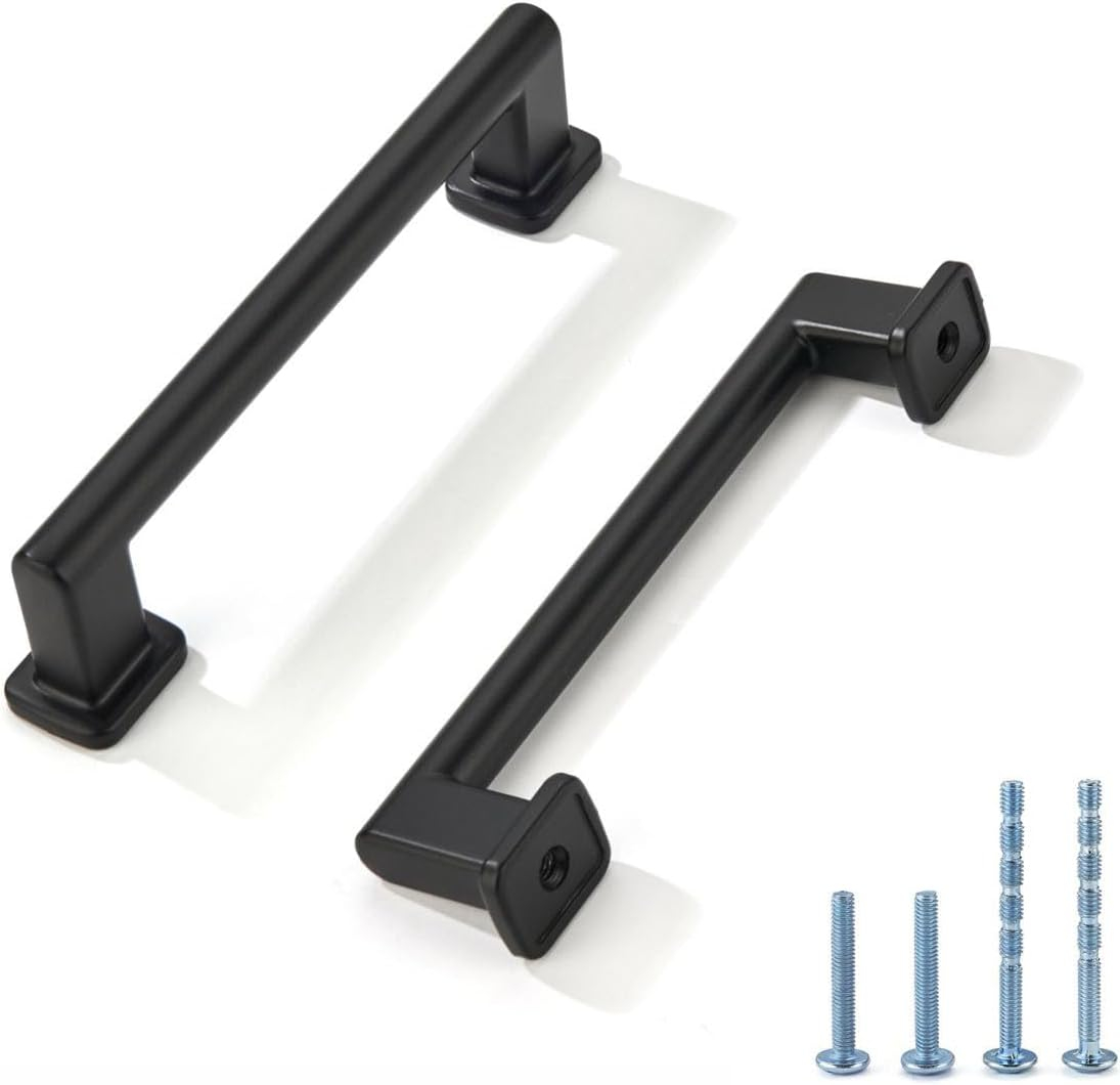 LIMUR 10 Pack 5 Inch (128 mm) Hole Center Matte Black Cabinet Pulls - Solid Zinc Alloy Kitchen Cabinet Handles, Drawer Pulls, Wardrobe & Dresser Handles, Cupboard Hardware