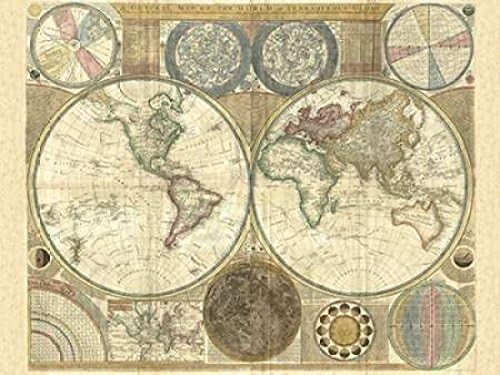 Double hemisphere map of the world 1794 Poster Print by Samuel Dunn (22 x 28)
