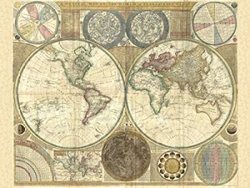 Double hemisphere map of the world 1794 Poster Print by Samuel Dunn (22 x 28)