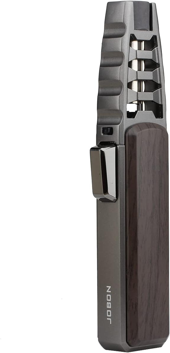 JOBON Butane Torch Lighter, Refillable Blow Jet Solar Flamethrower Best Torches, for Baking Cooking BBQ Kitchen Camping Creme Brûlée - No Gas Included (Old Gray Lacquer with Brown)