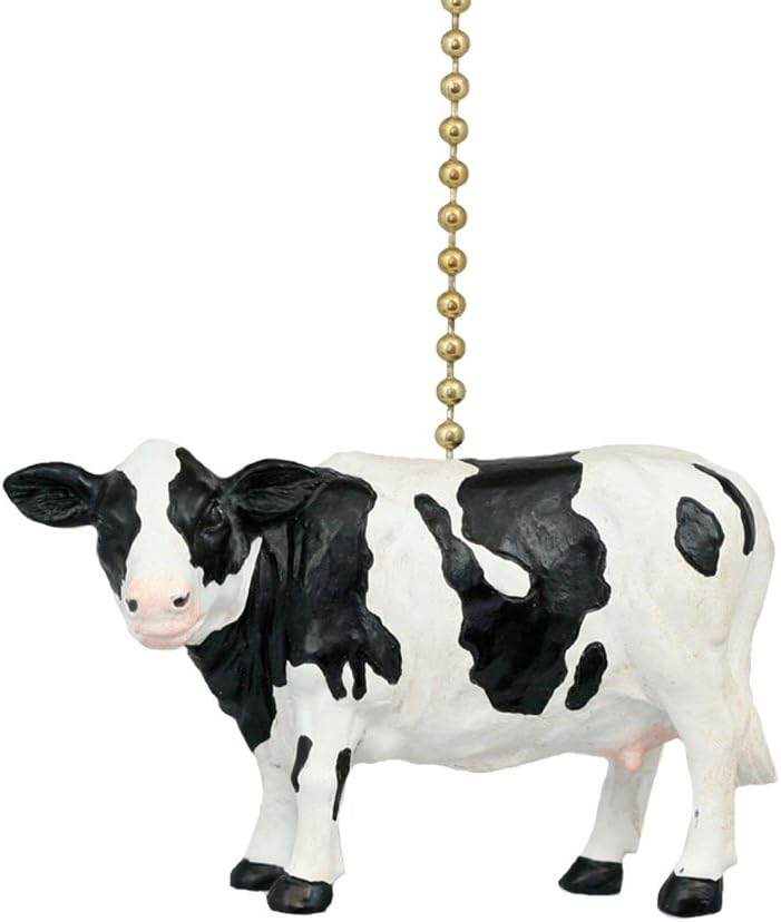 Clementine Design White Cow Ceiling Fan Pull with 18k Gold Plated Chain