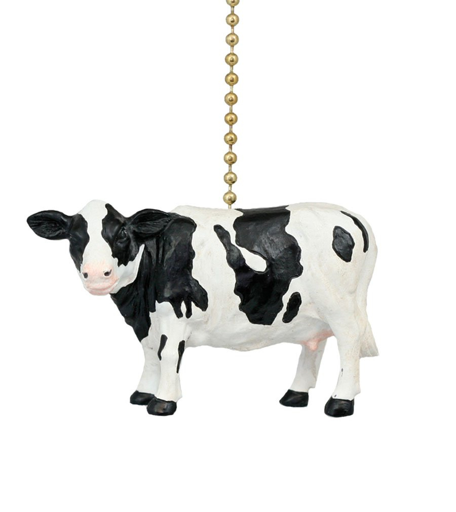 Clementine Design White Cow Ceiling Fan Pull with 18k Gold Plated Chain