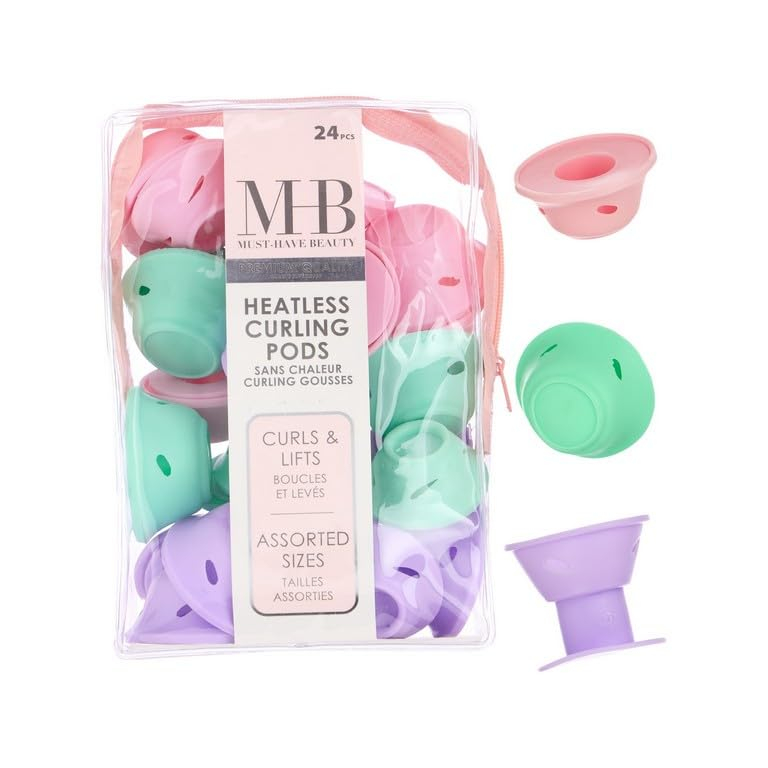 Expressions 24pc Heatless Curling Pods - Silicone Hair Rollers For No Damage Heatless Curls, Heatless Curlers Value Pack, Overnight Hair Curlers For Versatile Hairstyling (BRIGHTS) "