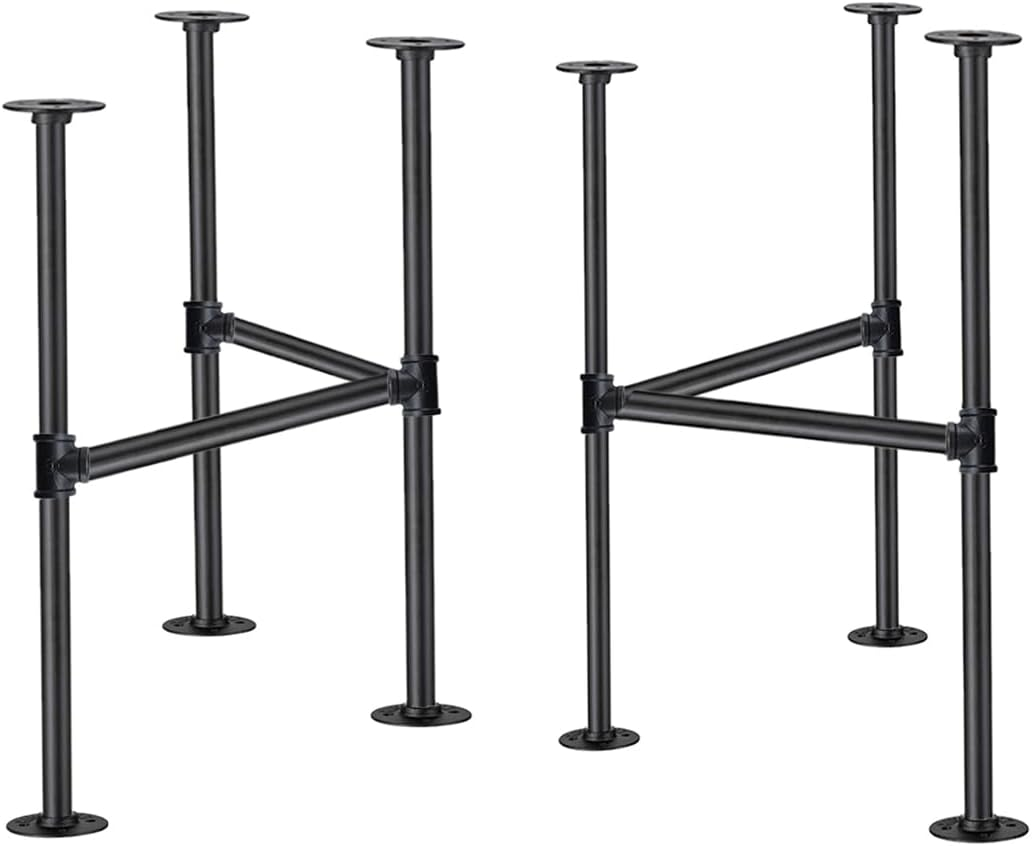 Industrial Pipe Table Leg Set,Metal Table Legs for Coffee and End Tables, Desks, Nightstand,2Pcs, 28" H × 18" W(Black)
