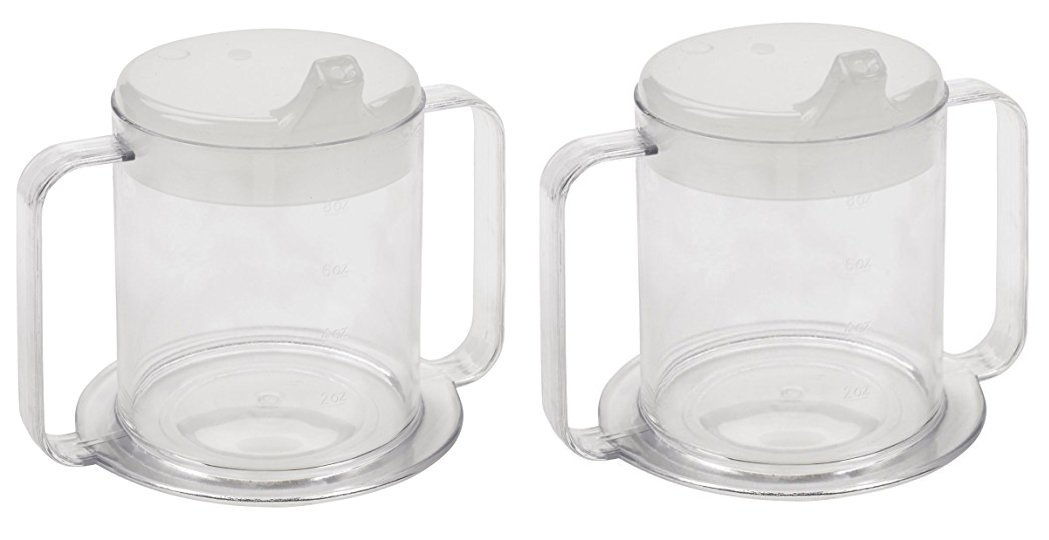 Independence 2-Handle Plastic Mug with 2 Style Lids, Lightweight Drinking Cup with Easy-to-Grasp Handles for Hot and Cold Beverages, Spill-Resistant Adult Sippy Cup (2-Pack)