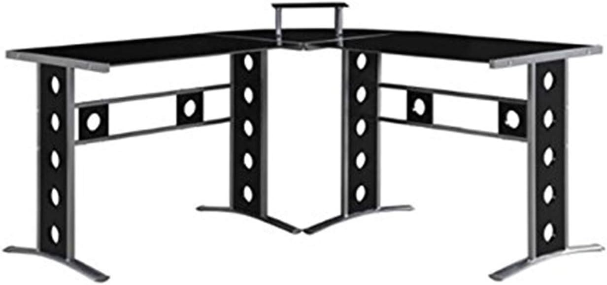 Keizer 3-piece L-shape Office Desk Set Black and Silver