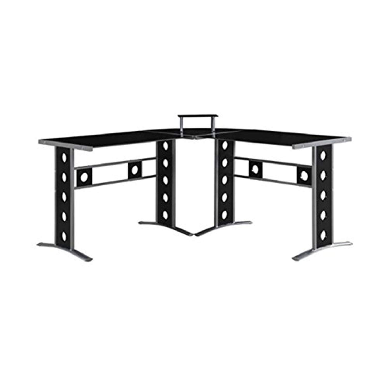 Keizer 3-piece L-shape Office Desk Set Black and Silver