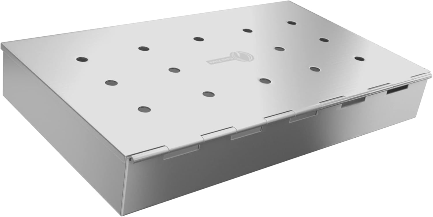 Cave Tools Grill Smoker Box Starter Kit for Wood Chips, Stainless Steel Bucket Style with Hinged Lid, BBQ Grill and Smoker Accessories