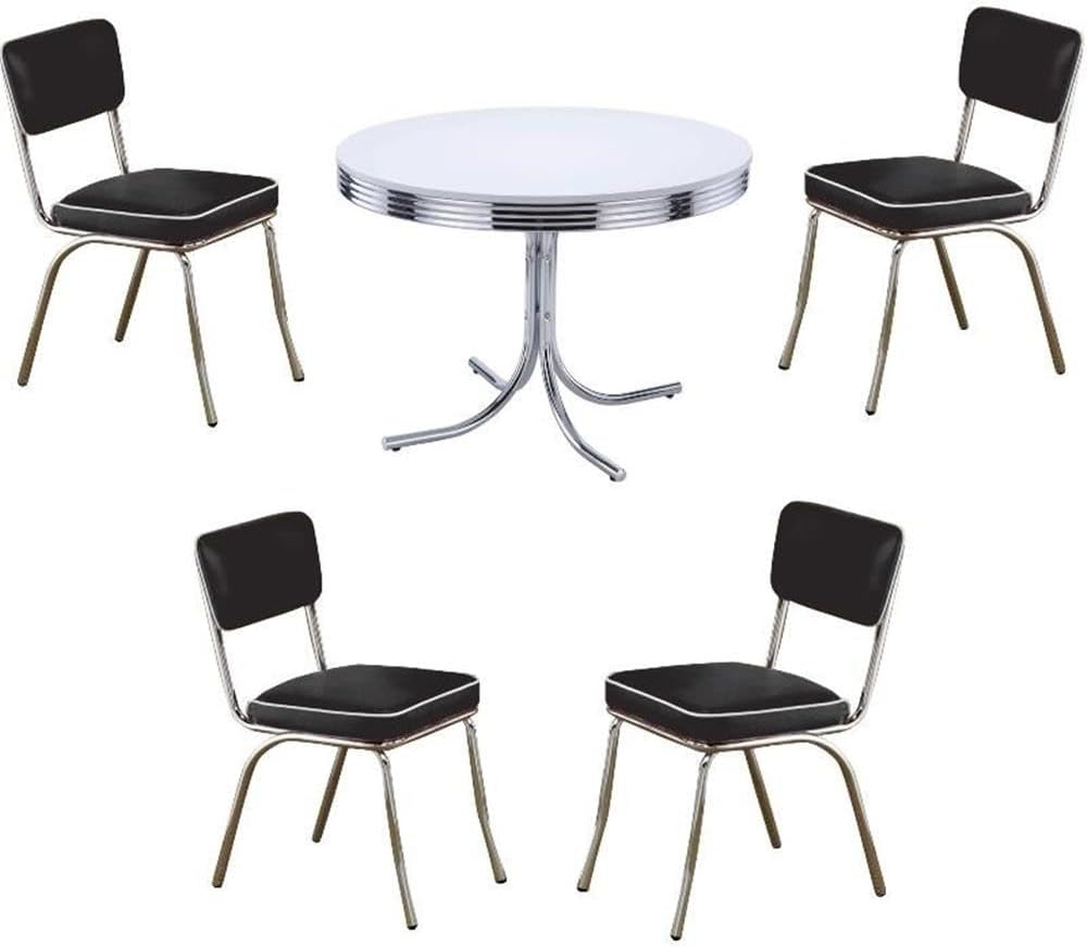 Home Square Retro Round Dining Table Set with 4 Chairs in Chrome